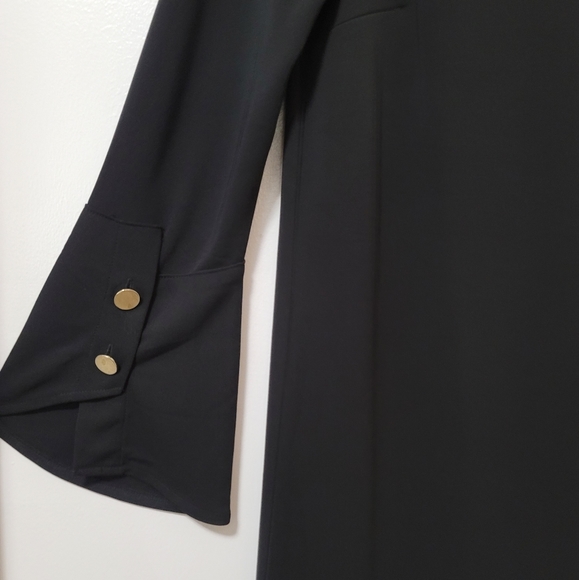 Ann Taylor Black Long Bell Sleeve Jersey Shift Dress Size Small Stretch - Picture 7 of 14